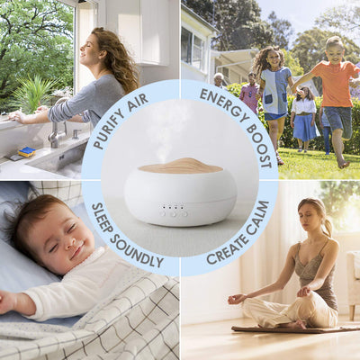 SALKING Aroma Diffuser, 250ml Ultraschall Öl Aromatherapie Diffusor für ätherische Öle, Raumbefeuchter Elektrisch Duftlampe, Warmweiß Licht Weiß Holzmaserung Diffusor für Zuhause Büro Oder Yoga