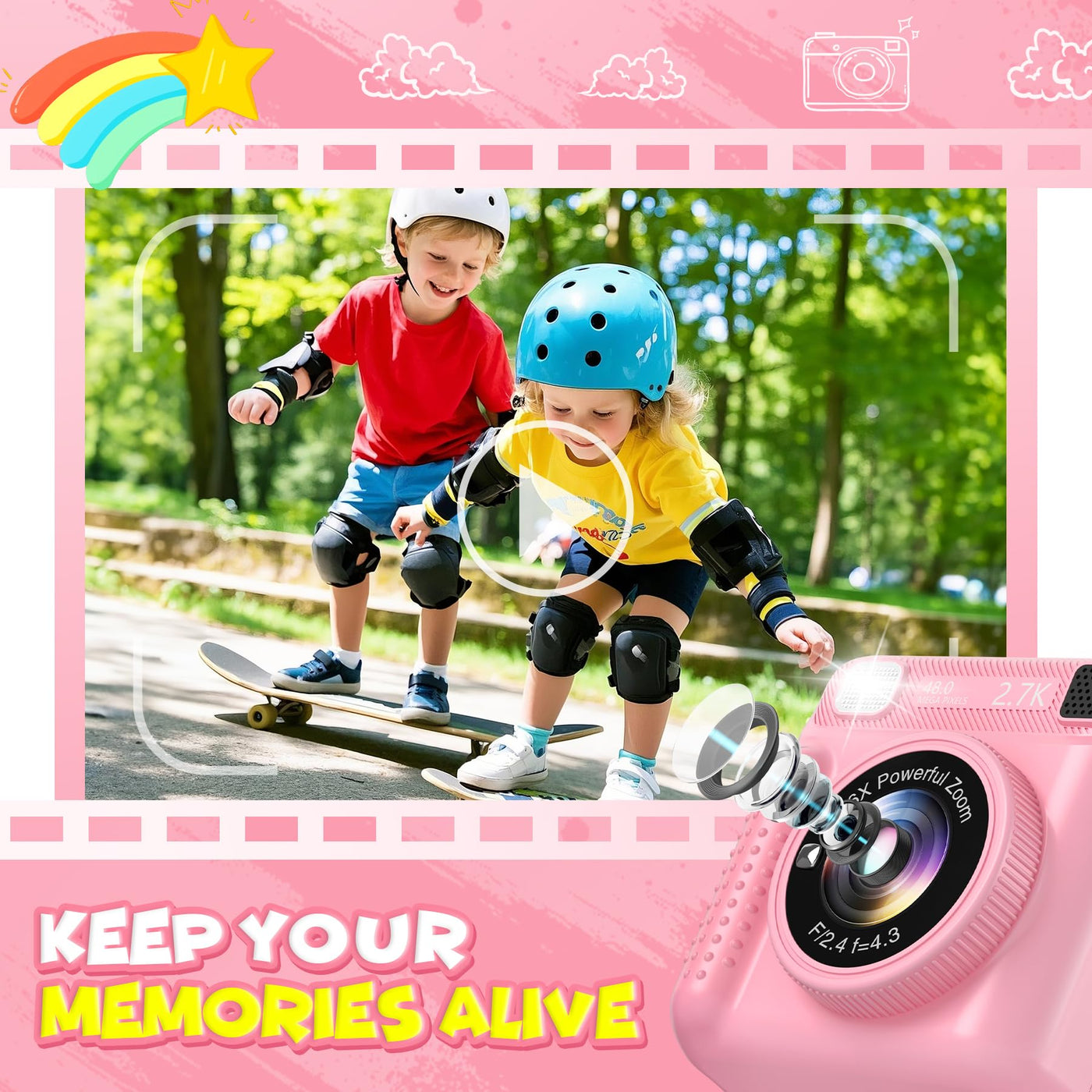 LUVTOY Sofortbildkamera Kinderkamera – 1080P 2,4 Zoll Bildschirm Kinderkamera Mit 32GB Karte & Druckpapier, Kinder Kamera Weihnachten Geschenk Für Jungen Mädchen 3-12 Jahren-Rosa