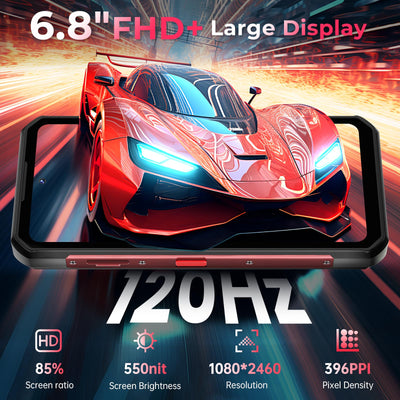 OUKITEL WP56 Outdoor Handy 5G - 36(12 + 24) GB RAM + 512GB/2TB ROM, 16000mAh, 108MP, 128DB Lautsprecher, Baustellen Handy Ohne Vertrag mit 1000 Lumen Campinglicht, 6.8" FHD+ 90Hz, NFC - Rot