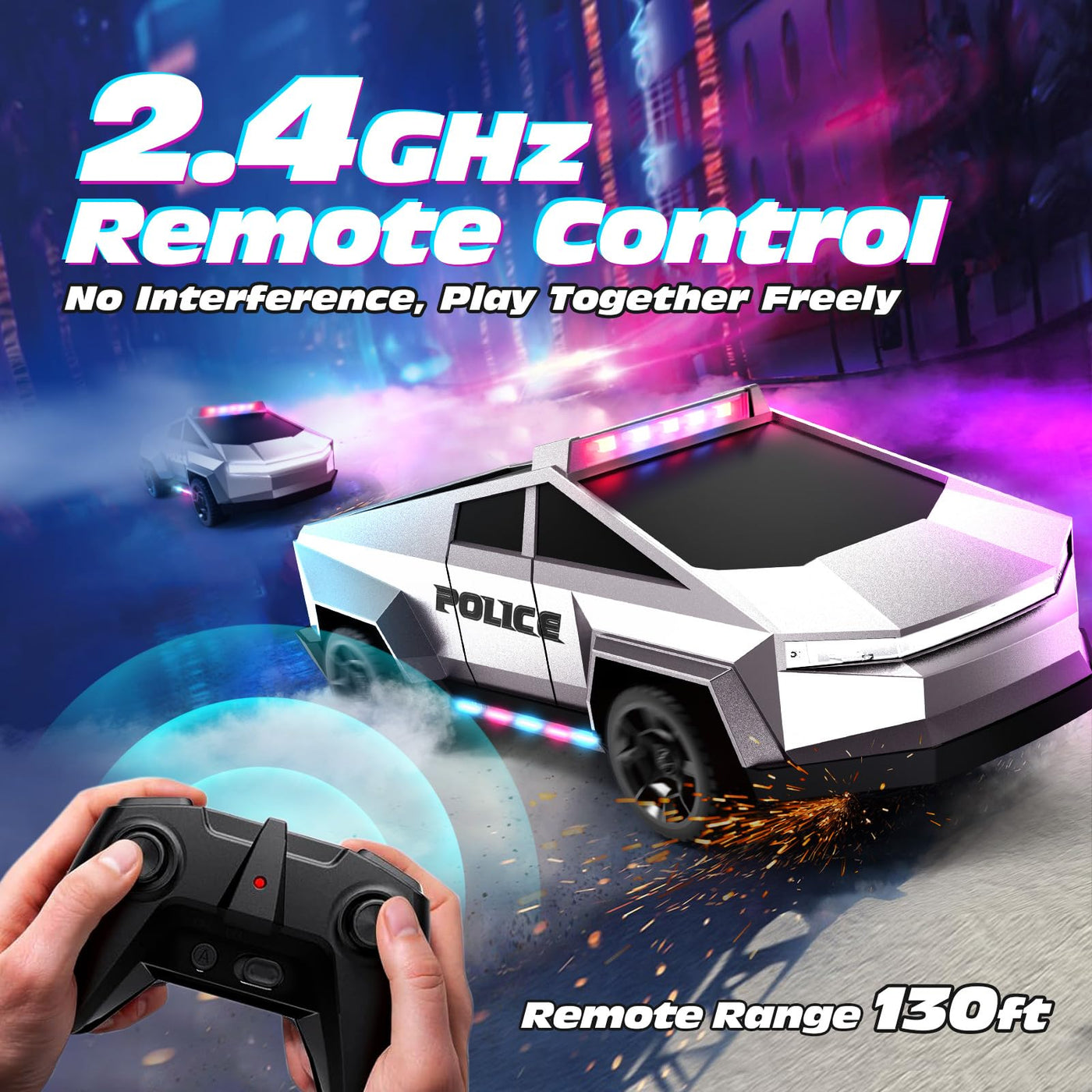 Tecnock Ferngesteuertes Auto für Kinder, 1:18 Maßstab Polizeiauto mit LED-Lichtern, 2 wiederaufladbare Batterien, 2,4GHz All-Terrain RC Auto, Spielzeug Geschenk für Jungen & Mädchen ab 3–12 Jahren+