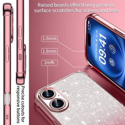 Phoona Handykette Hülle für iPhone 16 Plus mit Band kompatibel mit MagSafe, Luxuriöse Glitzer Beschichtung Magnetische Handyhülle für iPhone 16 Plus Stoßfest Schutzhülle, Rosa