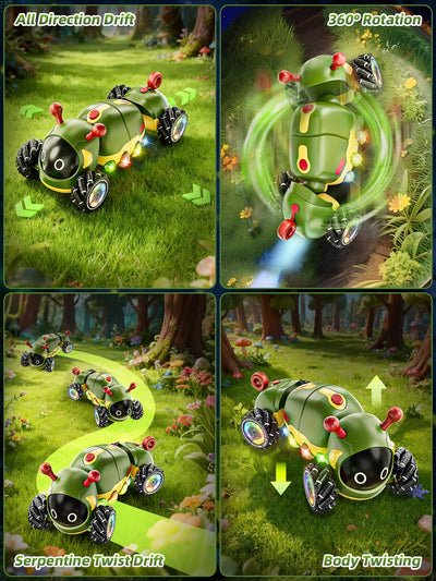 Kssvzz Ferngesteuertes Auto Raupe mit Musik, 2,4 GHz RC Stunt Car mit Spray & Cool Beleuchtung, 4WD 360°Rotation Krabbelndes Insekt Monster Truck, Spielzeug Geschenk für 3 4 5 6 7 8 9+Junge Mädchen