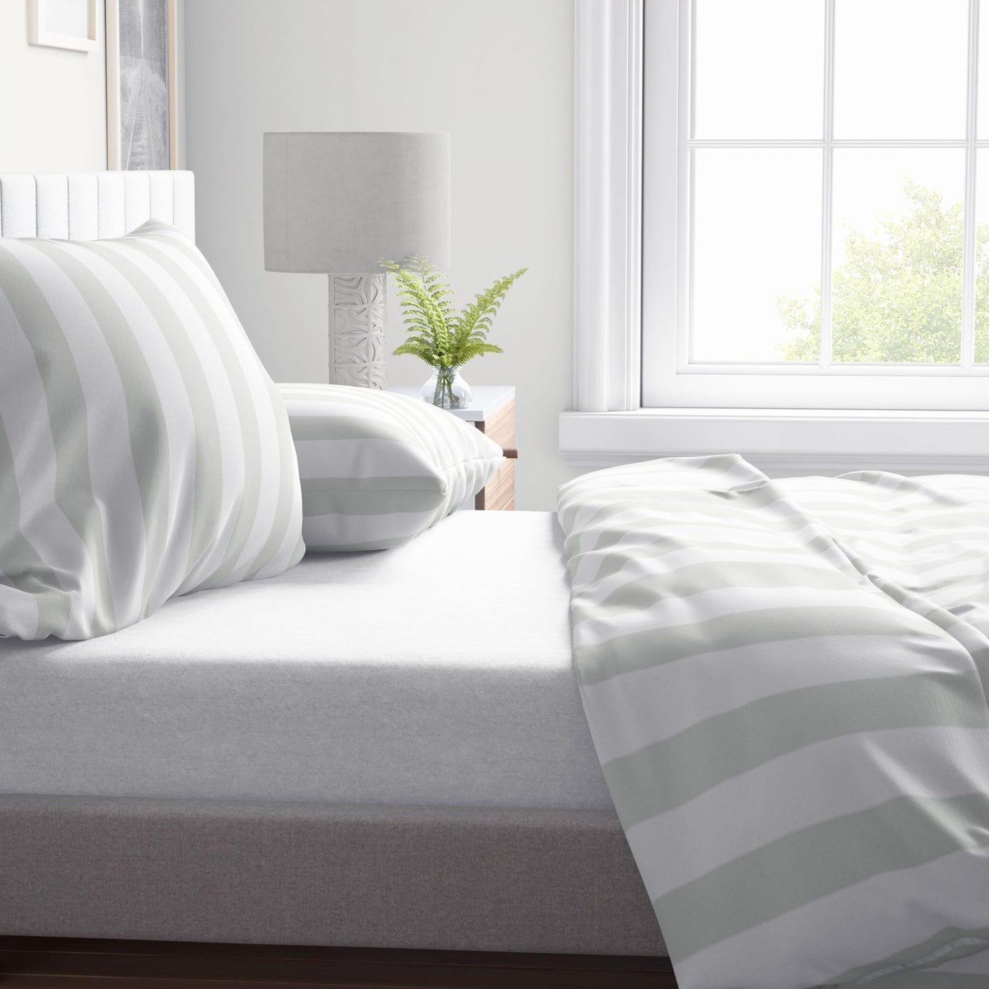 Leonado Vicenti Bettwäsche Set 2-teilig 135x200 cm Baumwolle Weiß Grau gestreift Reißverschluss Pflegeleicht Ganzjährig verwendbar