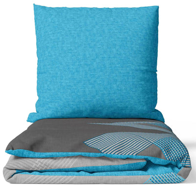 Leonado Vicenti Bettwäsche Baumwolle Set Grau Türkis Geometrisch modern Deckenbezug Kissenbezug mit Reißverschluss, 135x200 cm, 2teilig