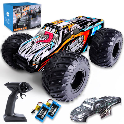 KINSAM Ferngesteuertes Auto, 20 km/h für Kinder ab 6 8 10 Jahre,Spielzeug Monstertruck Ferngesteuert mit 2 Akku 1000Mah(60min Spielzeit),2.4GHz RC Car für Anfänger,RC Buggy Offroad mit 2 Karosserien ﻿