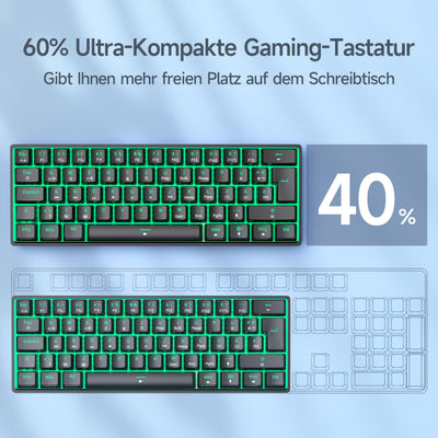 TMKB T61SE Gaming Mechanische Tastatur mit Deutsches QWERTZ Layout,Rote Schalter,Schwarz