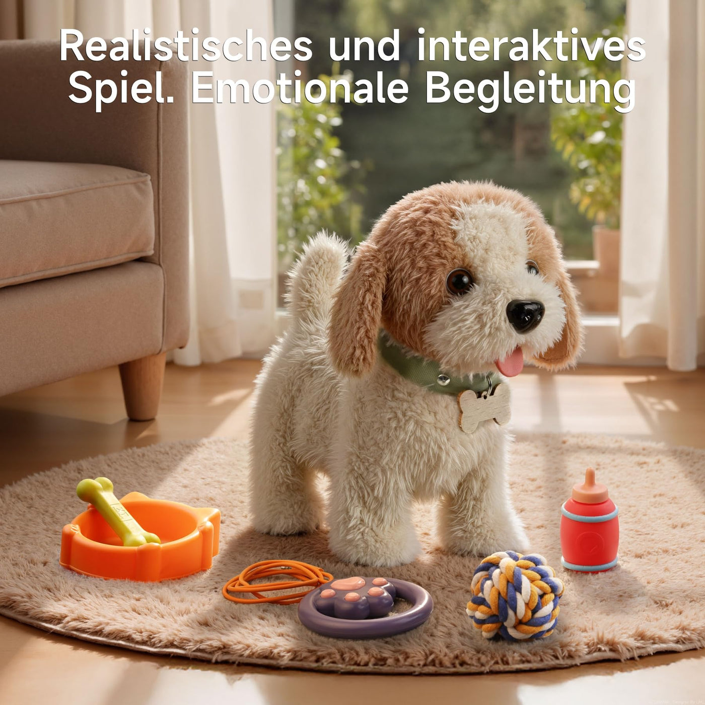 OR OR TU Spielzeug Hund der Läuft und Bellt, Realistisches Interaktives Hund Spielzeug Kinder Plüschwelpe Elektronische Haustiere mit Ferngesteuerter für Kinder Mädchen Junge Geschenk