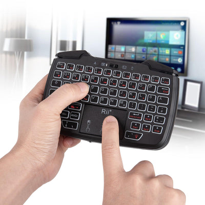 Rii Gaming Controller Wireless mit Tastatur mit Touchpad, 3-in-1-Funktionalität, 2,4GHz-Empfänger-Anschluss, Wiederaufladbare, Weiße Hintergrundbeleuchtung