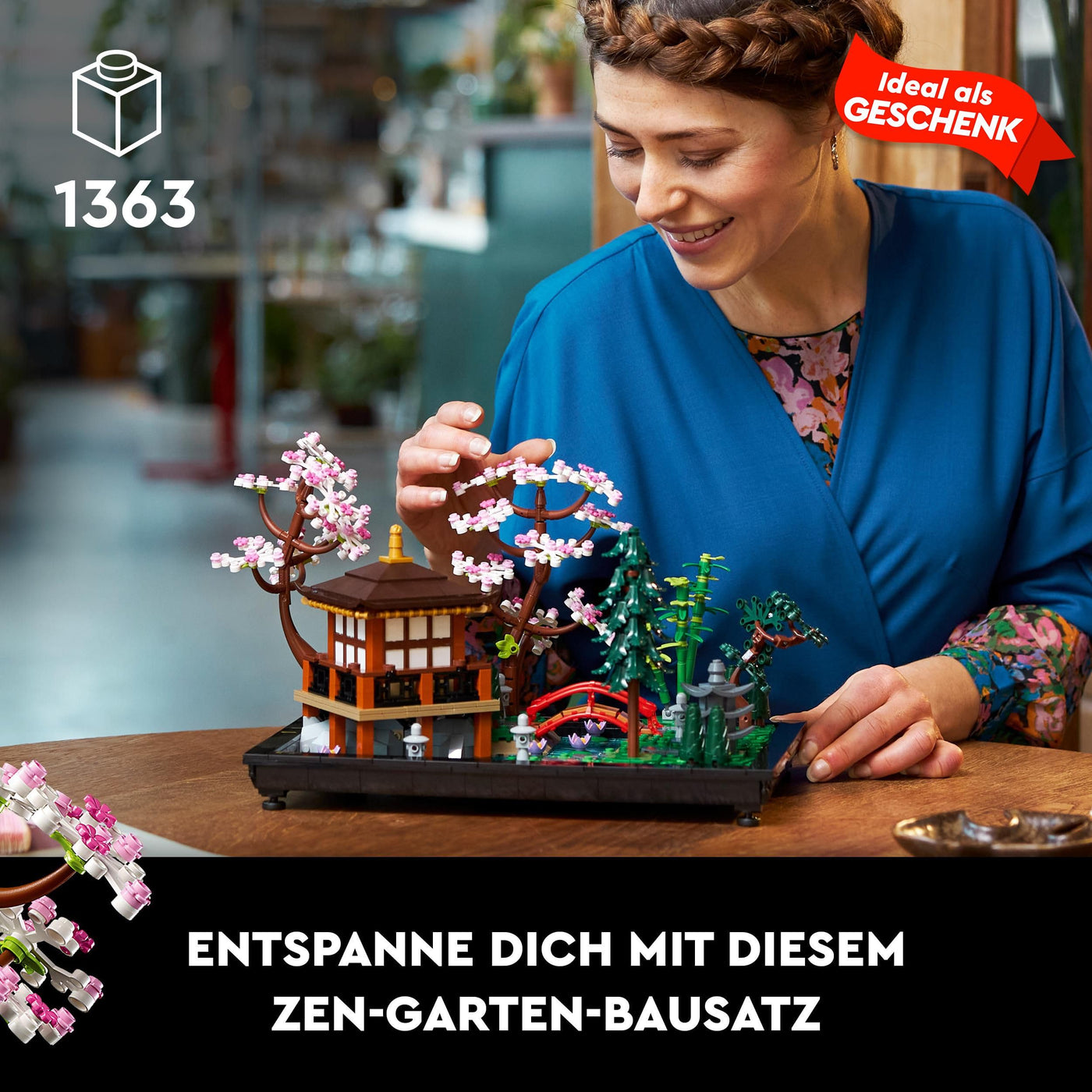 LEGO 10315 Icons Garten der Stille, botanical Zen-Garten-Set für Erwachsene mit Lotusblumen, anpassbare Schreibtisch-Dekoration, inspiriert von Japan, achtsames Geschenk für Frauen und Männer