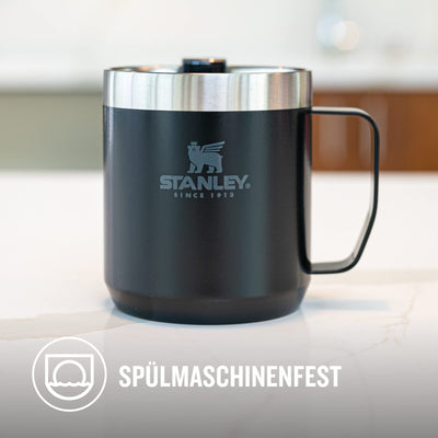 Stanley Classic Legendary Camp Mug Thermobecher 354 ml - Hält 1.5 Stunden Heiß - 3 Stunden Kalt - BPA-Frei - Spülmaschinenfest - Edelstahl Kaffeebecher To Go - Matte Black