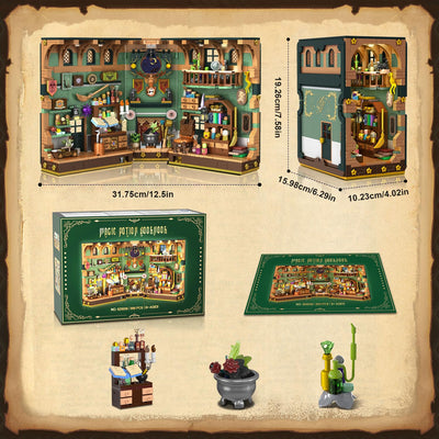 INSOON Magisches Zaubertrank Book Nook Haus Bauspielzeugset mit LED, 990 Stück Magic DIY Bookend Baustein Kit für Heimdekor, Booknook Klemmbausteine für Erwachsene Kinder Jungen Mädchen ab 10-12+