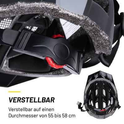 Dunlop Fahrradhelm mit Licht - Fahrradhelm Damen und Herren - Verstellbar von 55 bis 58 cm - Fahrrad Helm Größe M - mit LED-Beleuchtung - 3 Lichtmodi - Schwarz