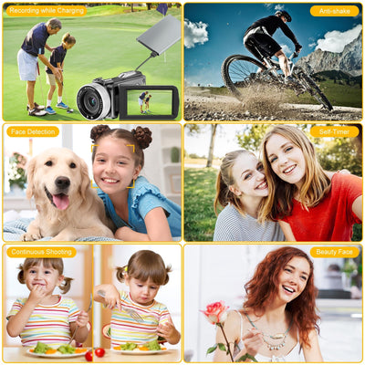 4K Videokamera 48MP 60FPS Camcorder für YouTube, FHD1080P Video Vlogging Kamera Recorder /18X Digital Zoom /3.0'' 270°Rotation IPS Bildschirm Kamera Camcorder, mit Fernbedienung 2 Batterien/SD Karte