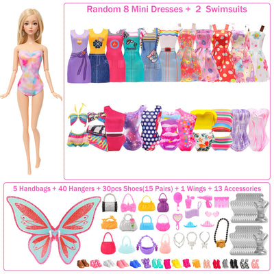 Miunana 110+ Kleidung für Puppen Puppenkleidung Fashion Kleider Tops Bluse Hosen Abendkleider Badenanzüge Minikleider Schuhe Kleiderbügel Handtasche Flügel Zubehör für 11,5 Zoll Mädchen Puppen