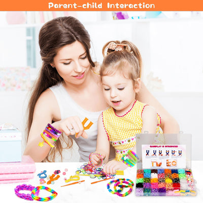 2500+ Loom Bänder Set, 40 Rastern Bunte Gummibänder Kit für Armbänder, DIY Elastisches Loombänder Kinder Armband Basteln mit Perlen Haken Charms Aufbewahrungsbox für Anfänger Junge Mädchen Geschenk