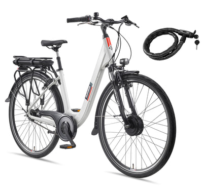 TELEFUNKEN E-Bike Damen 28 Zoll, Elektrofahrrad Frontmotor, 7-Gang Nabenschaltung, V-Bremsen, Pedelec Citybike inkl. Fahrradschloss, RC845 Multitalent