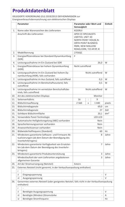 KOORUI Curved Monitor - 27 Zoll FHD Curved Computer Monitor, VA-Panel, 75Hz, Krümmung 1800R, Neigungsverstellung, Augenpflege, HDMI, VGA Gaming Monitor, Schwarz