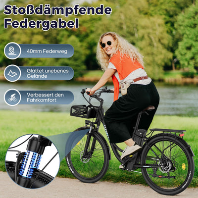 Fafrees F26 Lasting ebike 26 Zoll, E Bike Damen Herren 36V 20.3Ah Akku, Elektrofahrrad 250W 25km/h, City E-Bike Reichweite 80-200km, E Fahrrad Pedelec 7S, Belastung 120Kg (Schwarz)