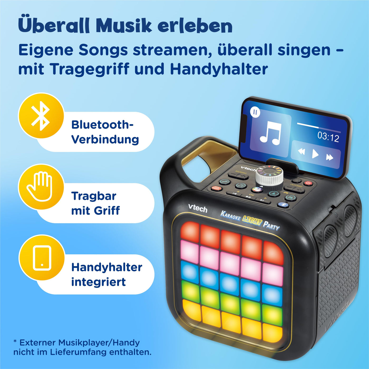 Vtech Karaoke Light Party – Karaokemaschine für Kinder mit 2 kabellosen Mikrofonen, Lichtshow, Bluetooth, 40W Lautsprecher, Spiele & Gesangseffekten