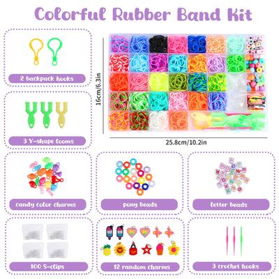 2500+ Bänder Set, 40 Fächer Loops Gummis für DIY Armbänder, Loop Armbänder Set Kinder mit Perlen, Charms, Haken, Aufbewahrungsbox – Bastel Set Geschenk für Jungen & Mädchen, Gummi für Armbänder