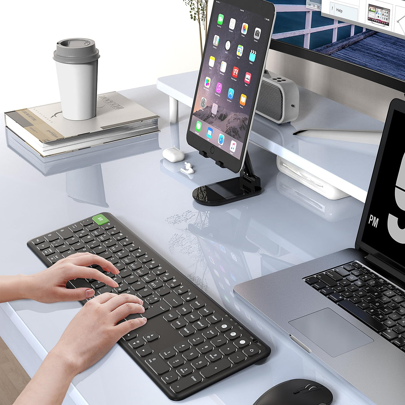 seenda Tastatur kabellos beleuchtet, USB & Bluetooth Tastatur mit 7 Farben Hintergrundbeleuchtung, Wiederaufladbare Leise Funktastatur für PC, Laptop, MacBook,Tablet, QWERTZ Layout(Schwarz)