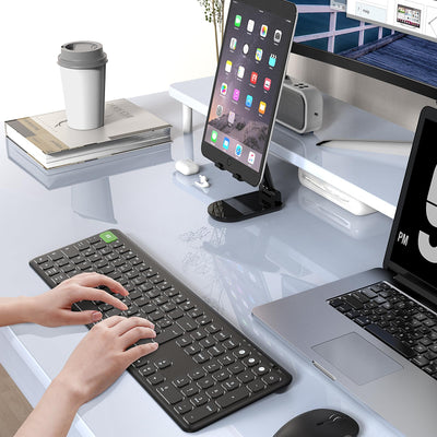 seenda Tastatur kabellos beleuchtet, USB & Bluetooth Tastatur mit 7 Farben Hintergrundbeleuchtung, Wiederaufladbare Leise Funktastatur für PC, Laptop, MacBook,Tablet, QWERTZ Layout(Schwarz)