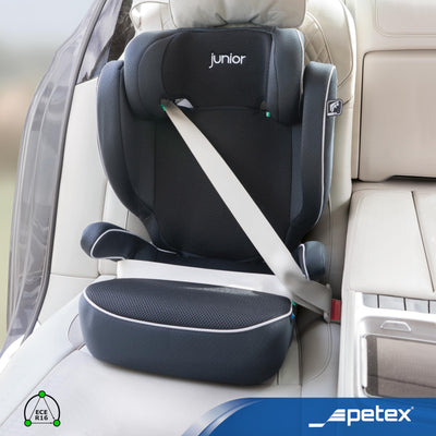 PETEX Auto-Kindersitz mit ISOFIX - Basic Plus i-Size Norm nach ECE R129 für Kinder von ca. 100-150 cm, höhenverstellbarer Kinderautositz in schwarz, 1 Stück