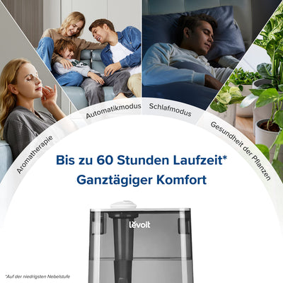 LEVOIT 6L Luftbefeuchter Top-Fill Humidifier Wlan 28dB mit APP & Alexa Steuerung, Auto & Schlafmodus, Ultra Leise 60H Ultraschall Raumluftbefeuchter mit Kinderzimmer Schlafzimmer bis 47m², Grau