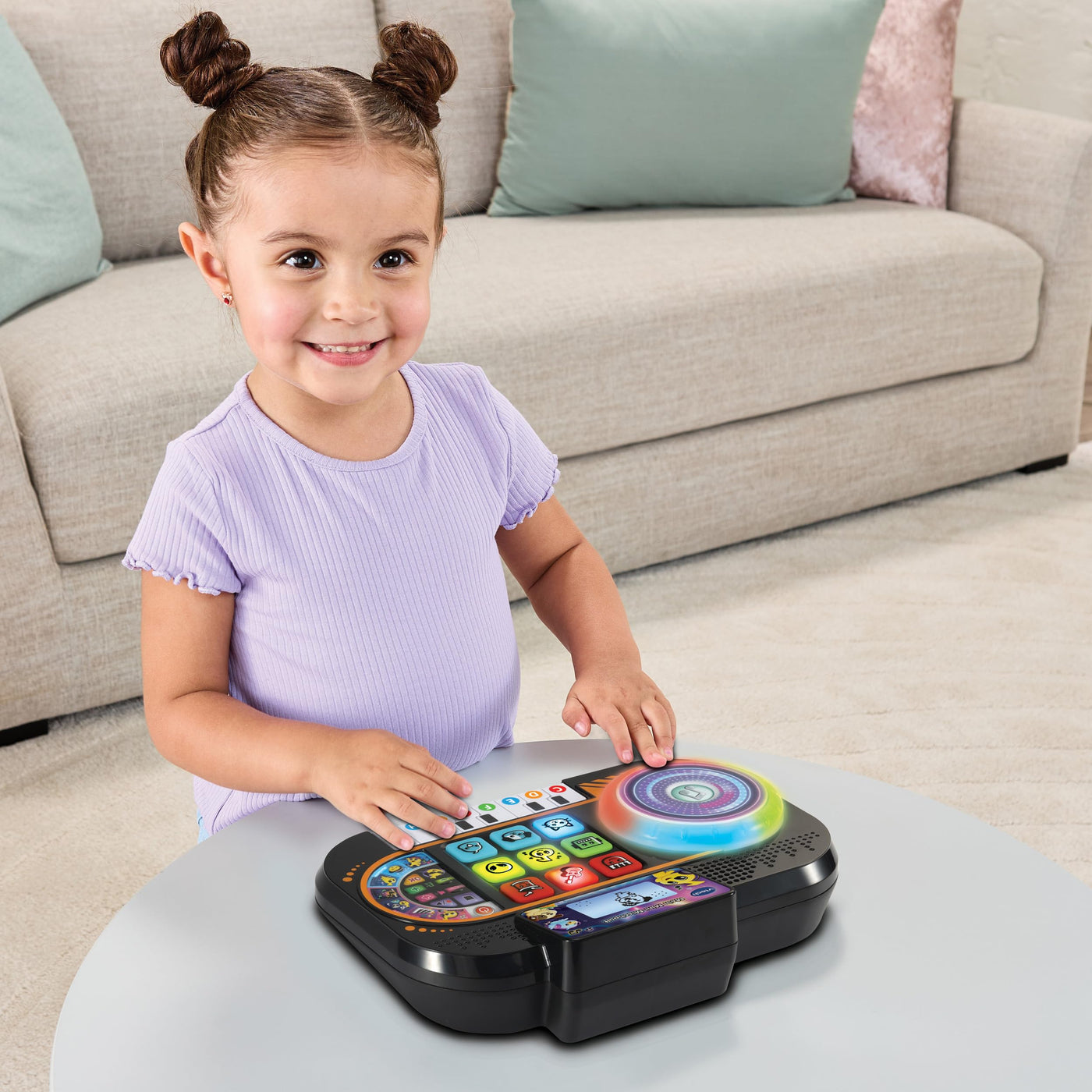 VTech Mein Mini-Mischpult – Interaktives DJ-Pult mit Lichteffekten, Klaviertasten und Turntable – Zum Musikmixen und Aufnehmen – Für Kinder von 3-7 Jahren