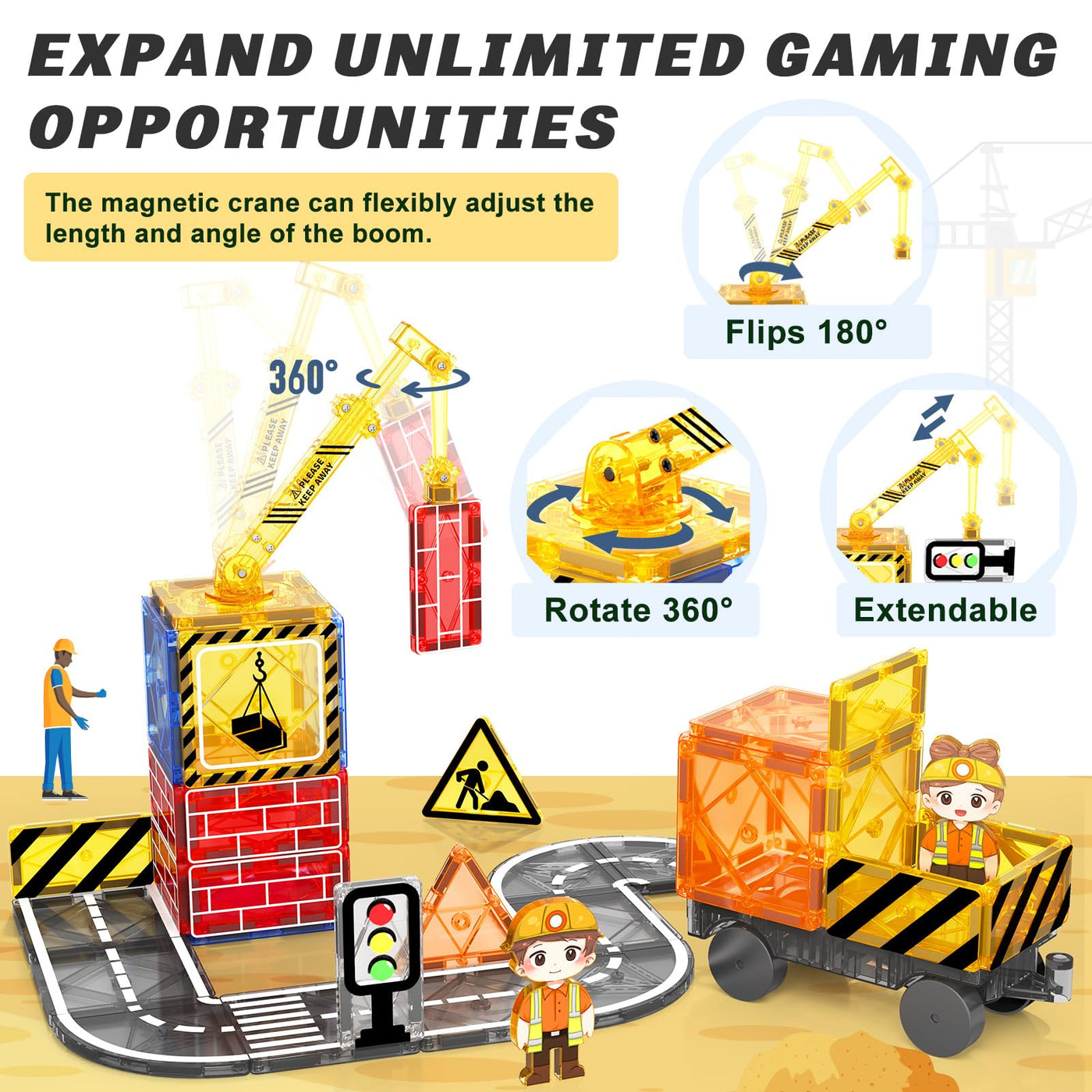 Kinderspiele Magnetische Bausteine Straßenset mit ausfahrbarem Magnetkran, Stadt Bauspielzeug für Kleinkinder Vorschulspielzeug Alter 4-6 5-7, Geschenke für Jungen Mädchen ab 3 Jahren Kinderspielzeug