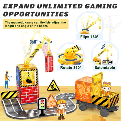 Kinderspiele Magnetische Bausteine Straßenset mit ausfahrbarem Magnetkran, Stadt Bauspielzeug für Kleinkinder Vorschulspielzeug Alter 4-6 5-7, Geschenke für Jungen Mädchen ab 3 Jahren Kinderspielzeug