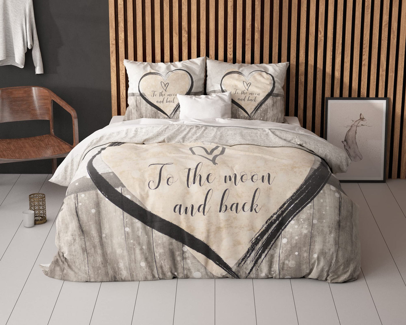 Sleeptime Bettwäsche 4teilig 135cm x 200cm 4teilig braun - Love - weich & bügelfrei Bettbezüge mit Reißverschluss - Bettwäsche Set mit 2 Kissenbezüge 80cm x 80cm