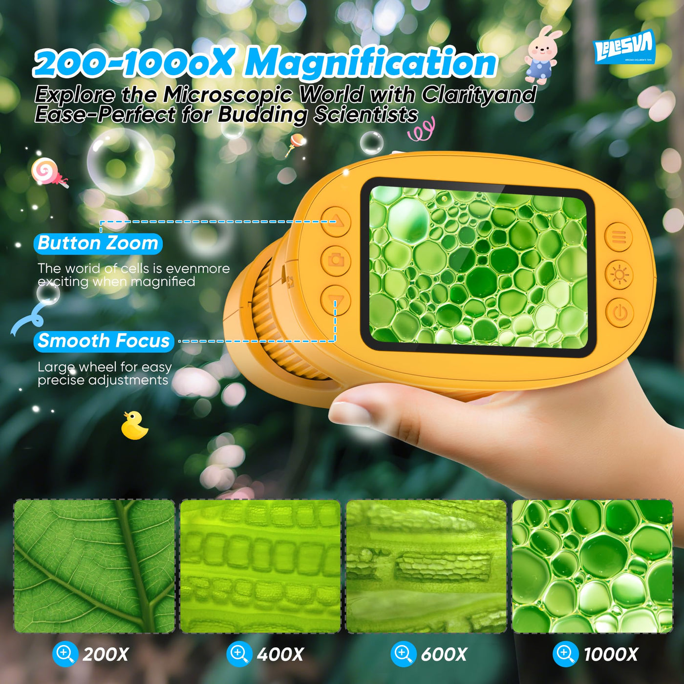 4K-Kindermikroskope, tragbares Mini-Taschenmikroskop mit 1000-facher Vergrößerung, Spielzeug für Kinder im Alter von 4–6, 8–12 Jahren, Studenten, Jungen und Mädchen