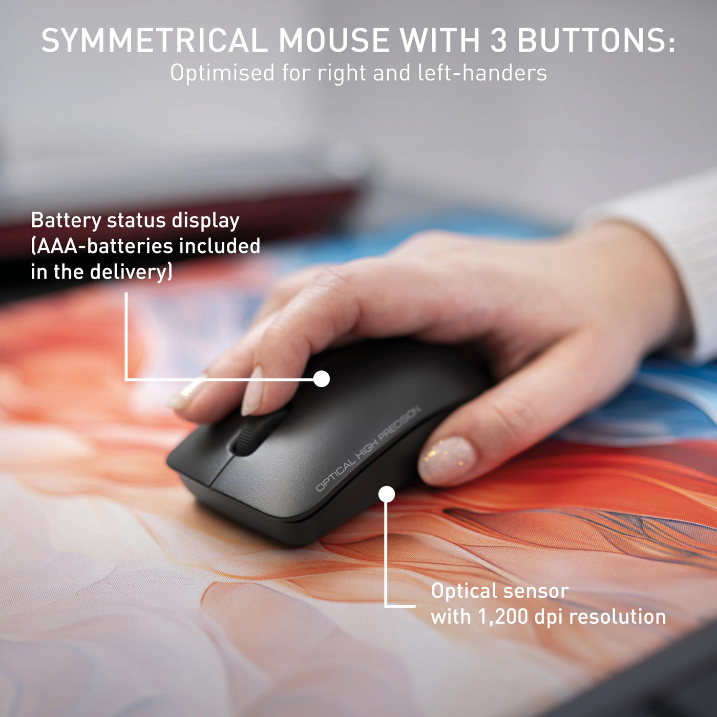 CHERRY DW 3000, Kabelloses Tastatur-Maus-Set, Ungarisches Layout (QWERTZ), 2,4 GHz Funk, Flaches Design, Geräuscharme Tasten, Symmetrische Maus, Schwarz