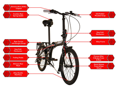 Bounty Citylite Faltrad | Leichter Aluminiumrahmen | 6-Gang Shimano Schaltung mit Revo Shifters | Perfekt für Pendler | Faltrad | Erwachsenenrad