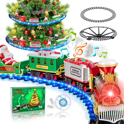 BuzzoXerex Eisenbahn Weihnachtsbaum Elektrisch, Zug Weihnachtsbaum, Weihnachtszug für Den Tannenbaum mit Blauer LED-Lichterkette, Eisenbahn Kinder Elektrisch mit Sound & Dampfeffekt