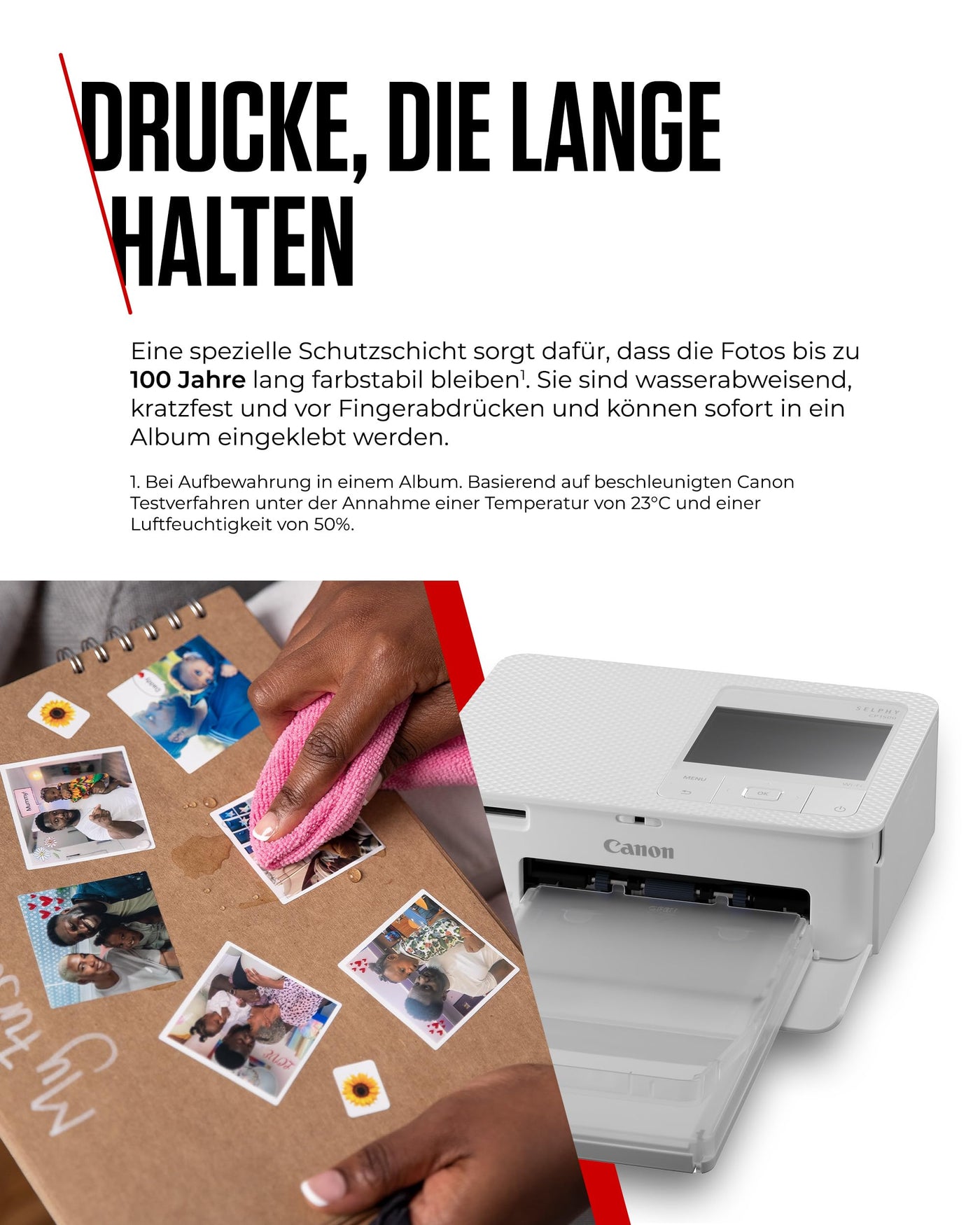 Canon SELPHY CP1500 Mobiler Fotodrucker mit Papierset, Weiß - Drahtloser Bluetooth-Drucker mit Zubehör - Kompakt und Leicht - Mi 54 Blatt Papier im 4x6 Postkartenformat