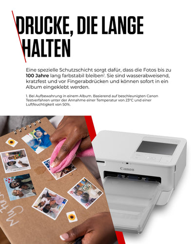 Canon SELPHY CP1500 Mobiler Fotodrucker mit Papierset, Weiß - Drahtloser Bluetooth-Drucker mit Zubehör - Kompakt und Leicht - Mi 54 Blatt Papier im 4x6 Postkartenformat