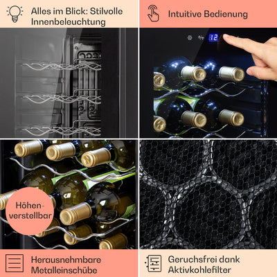 Klarstein Weinkühlschrank, 1 Zonen Getränkekühlschrank Klein, Kleiner Weinschrank 53L, Wein-Kühlschrank Klein mit Glastür, Indoor/Outdoor Flaschenkühlschrank, Wine Fridge 5-18°C, 15 Flaschen