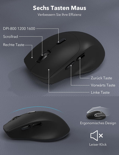 Tastatur Maus Set Kabellos, Ergonomische Tastatur in Voller Größe mit Handgelenkauflage, Telefonhalter, Schlafmodus, Leise 2,4 GHz kabellose Tastatur und Maus für Mac, Windows, Computer, Laptop, PC