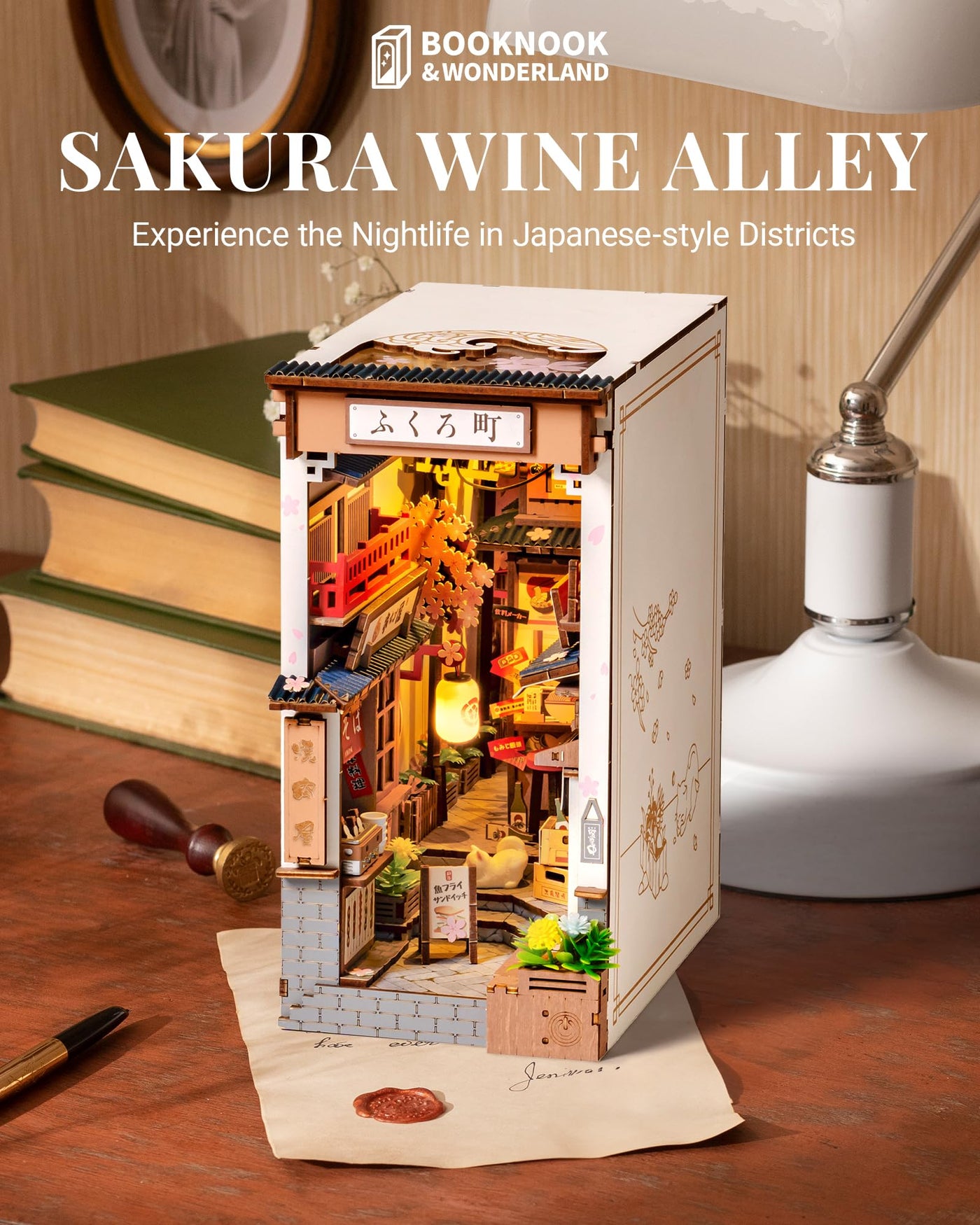 ROBOTIME Book Nook Kit Sakura Wine Alley, DIY Booknook Diorama 3D Puzzle Miniatur Haus, Modellbausatz Geschenke für Erwachsene Teenager, Bücherregal Deko
