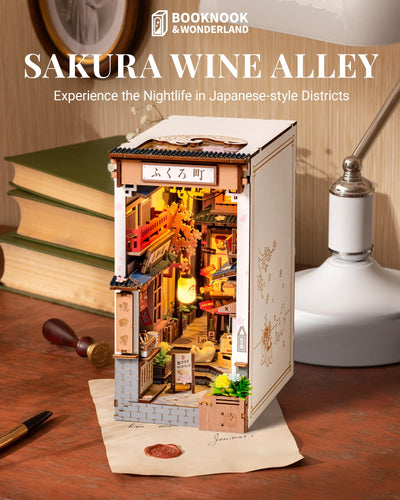 ROBOTIME Book Nook Kit Sakura Wine Alley, DIY Booknook Diorama 3D Puzzle Miniatur Haus, Modellbausatz Geschenke für Erwachsene Teenager, Bücherregal Deko