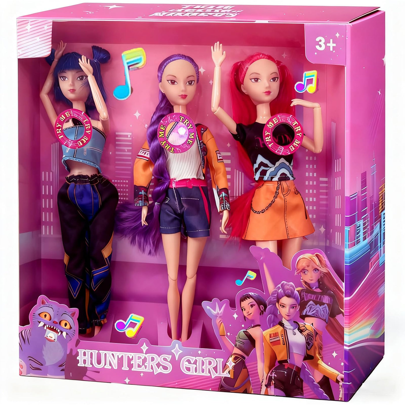 2025 𝐊-𝐏𝐎𝐏 𝐃emon 𝐇unters Puppen mit Musik-29cm huntrix kpop puppen,Demon Hunters Merch Puppen mit Puppenkostüm Zubehör-Beweglichen Armen & Beinen Doll zum Sammeln & als Fangeschenk (Mit Musik)
