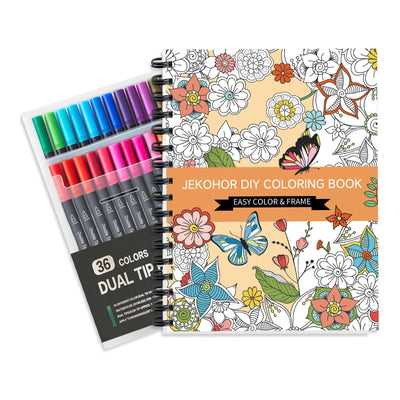 Malbuch für Erwachsene und Marker Set, Spiral gebundene Färbung Buch für Erwachsene Entspannung mit 36 Farben Marker, Angst Relief Geschenke mit 30 Mustern enthalten Mandala Tier Blumen