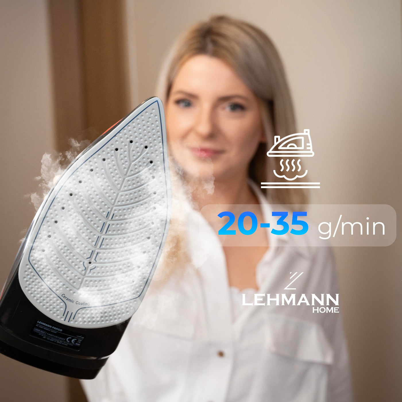 Lehmann LGOIR-2632 Dampfbügeleisen kabellos mit Basisstation | Temperatur und Dampfmenge einstellbar | Vertikal bügeln, Tropfstop, Antikalk, selbstreinigend | mit Wassertank