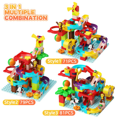 Murmelbahn Bausteine Kinder STEM Spielzeug, 3-in-1 Kugelbahn Bauset für Kinder 88 Pcs Groß Blöcke Ball Race Lernspielzeug Geburtstag Spielzeug für Jungen Mädchen 3+ Jahre