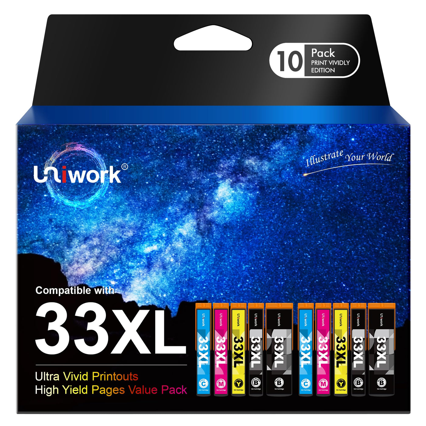 Uniwork 33XL 33 XL Multipack Druckerpatronen Kompatibel für Epson 33 XL 33XL Patronen für Epson Expression Premium XP-530 XP-540 XP-7100 XP-900 XP-830 XP-630 XP-635 XP-645 XP-640 (10er-Pack)