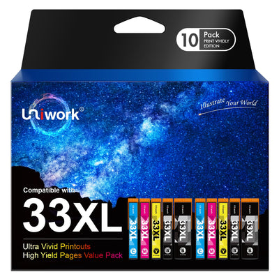 Uniwork 33XL 33 XL Multipack Druckerpatronen Kompatibel für Epson 33 XL 33XL Patronen für Epson Expression Premium XP-530 XP-540 XP-7100 XP-900 XP-830 XP-630 XP-635 XP-645 XP-640 (10er-Pack)