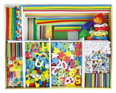 Lena 42663 Premium XXL Bastelkoffer mit 1300 Teile, Material zum Basteln, mit Moosgummi, Buntpapier, Perlen, Blumen, Pompon, Bänder, Knöpfe, Kulleraugen und vielem mehr, für Kinder ab 5 Jahre, Mittel