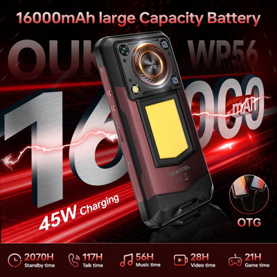 OUKITEL WP56 Outdoor Handy 5G - 36GB+512GB/2TB 16000mAh 108MP Outdoor Smartphone 128DB Lautsprecher 6,8" FHD+ 120Hz Android 15 baustellenhandy, 1000LM Campinglicht, IP68 Wasserdicht/NFC/GPS/OTG/BT5.2